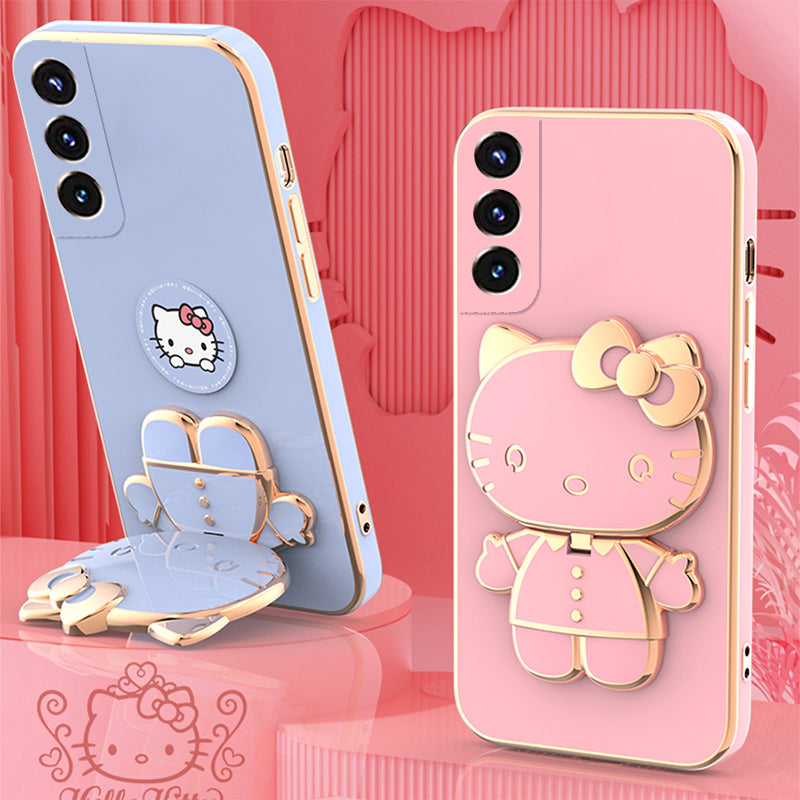 Cartoon Cat Bracket Mirror Case Cover For Samsung