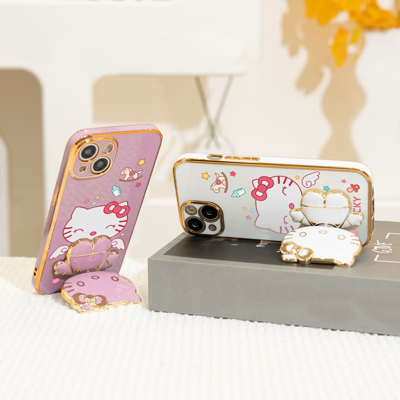 Electroplating Painted Cat Mirror Bracket Bracelet Case Cover For iPhone