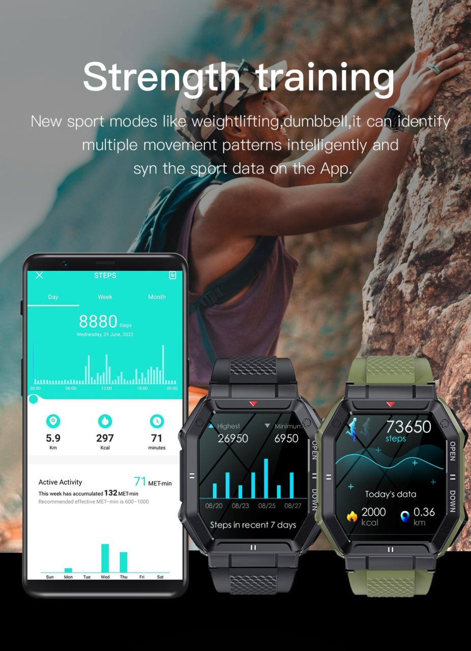 NEKTOM Waterproof Heart Rate Sport Swimming Smart Watch KE1