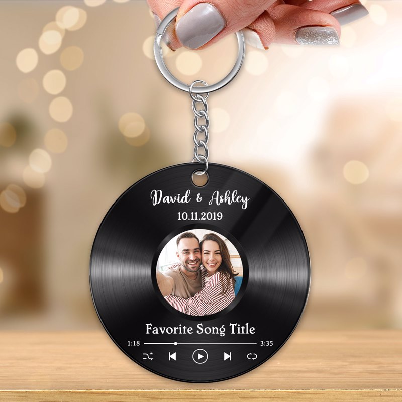 Favorite Song Custom Photo Disc  Circle Acrylic Keychain - Keepsake Gift For Couple - Gift For Him - Gift For Her