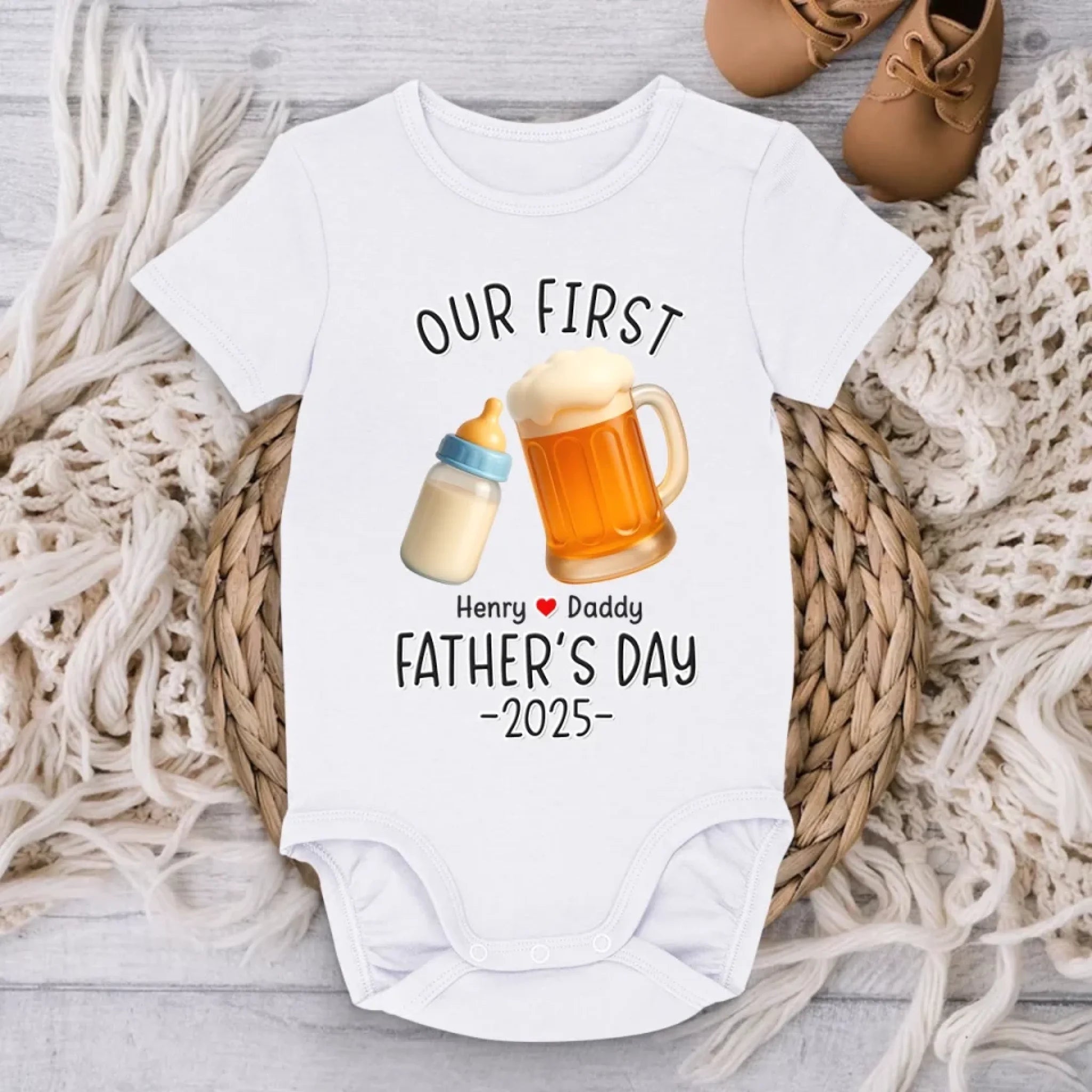 Milk For Me, Beer For You - Family Personalized Custom Baby Onesie - Father's Day, Baby Shower Gift, Gift For First Dad, Baby Kids, Newborn Baby