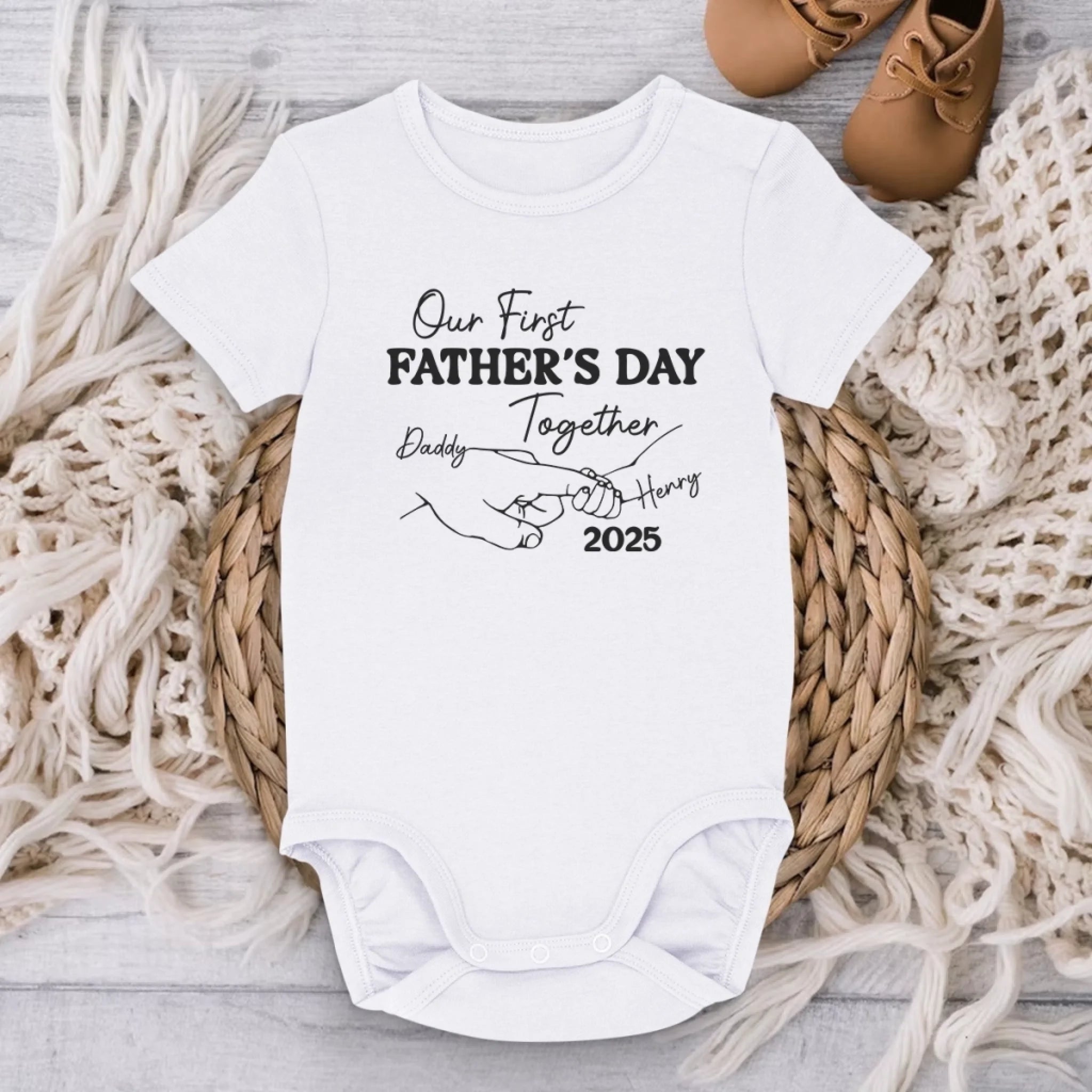 Our First Steps Together - Family Personalized Custom Baby Onesie - Father's Day, Baby Shower Gift, Gift For First Dad, Baby Kids, Newborn