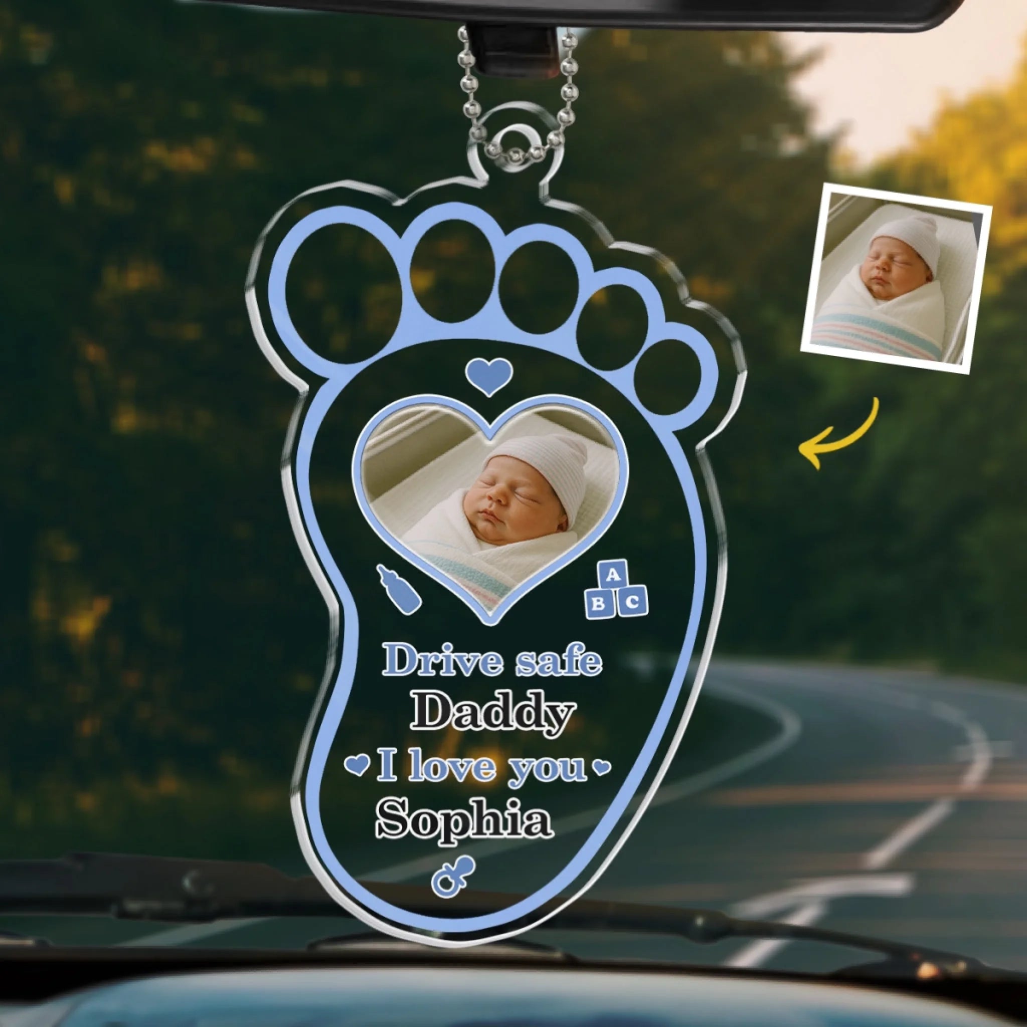 Custom Photo Drive Safe For Your Baby - Family Personalized Custom Car Ornament - Acrylic Custom Shaped - Father's Day, Gift For Dad