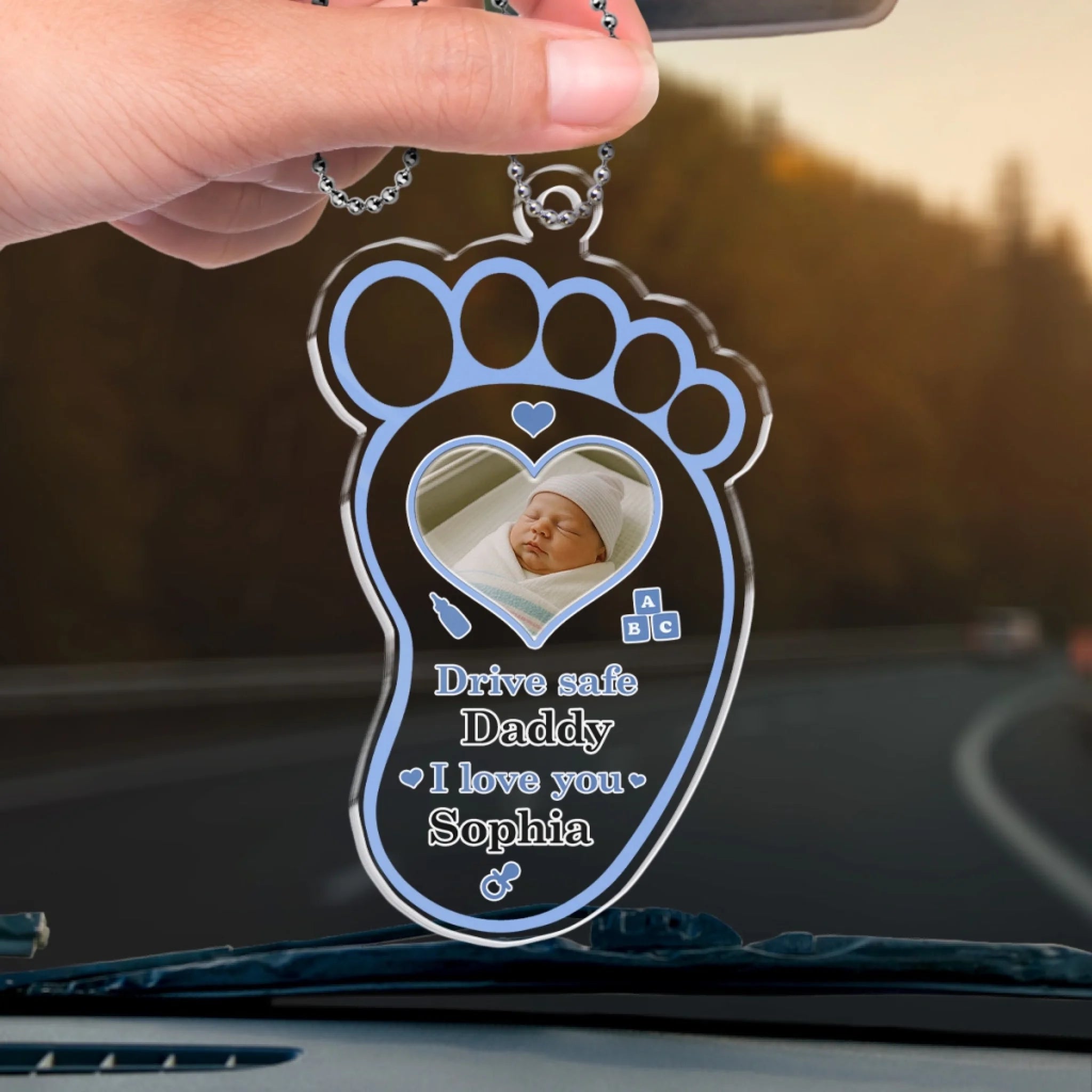 Custom Photo Drive Safe For Your Baby - Family Personalized Custom Car Ornament - Acrylic Custom Shaped - Father's Day, Gift For Dad