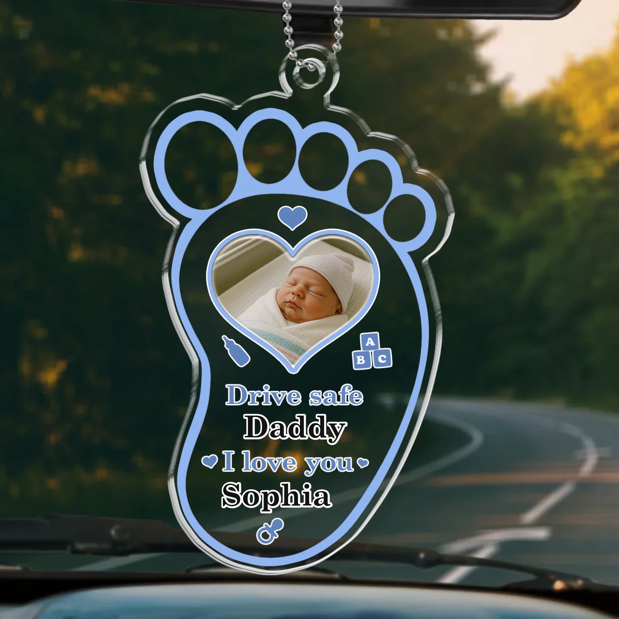 Custom Photo Drive Safe For Your Baby - Family Personalized Custom Car Ornament - Acrylic Custom Shaped - Father's Day, Gift For Dad