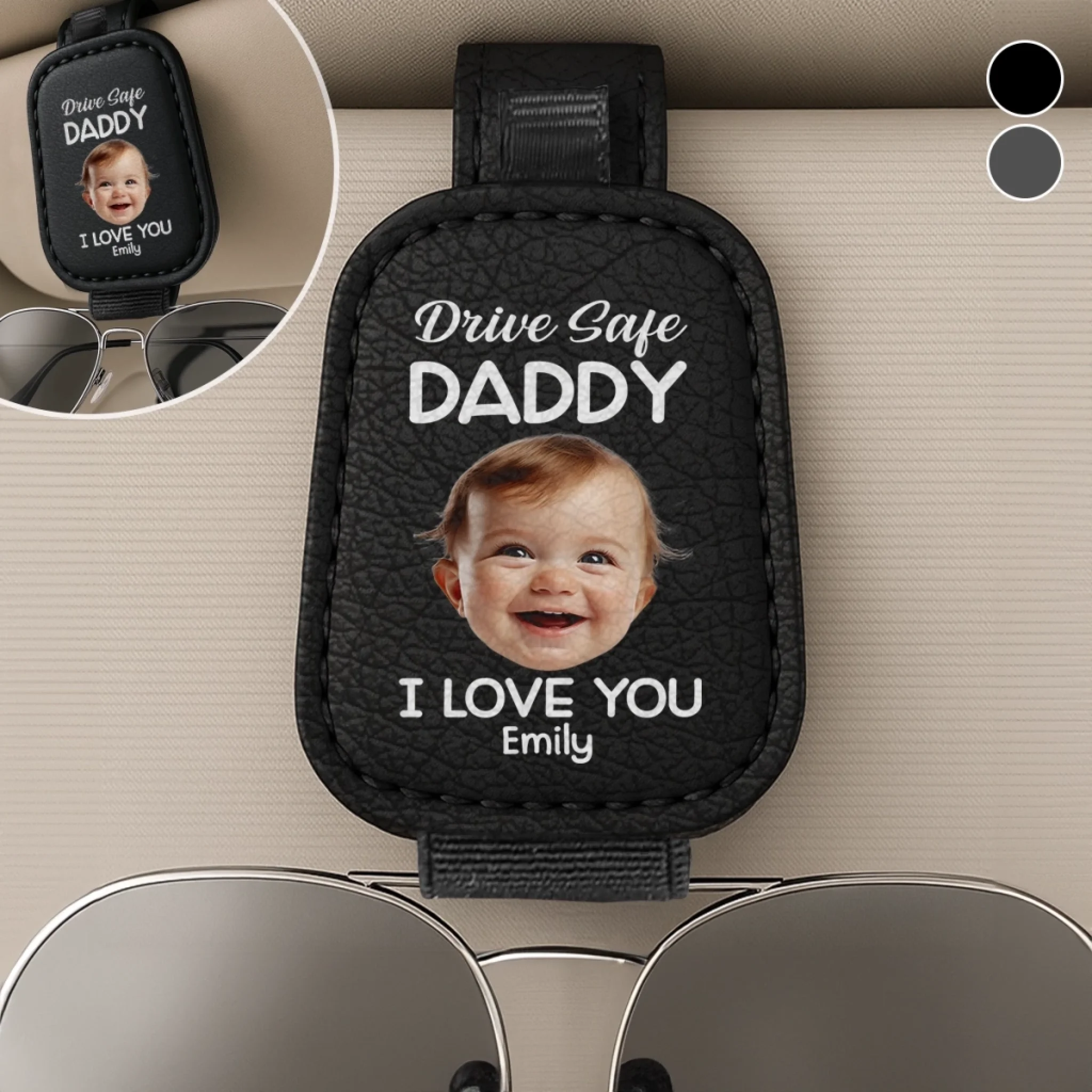 Custom Photo Drive Safe Daddy, Love Always - Family Personalized Custom Sunglasses Holder For Car Visor - Father's Day, Gift For Dad, Grandpa