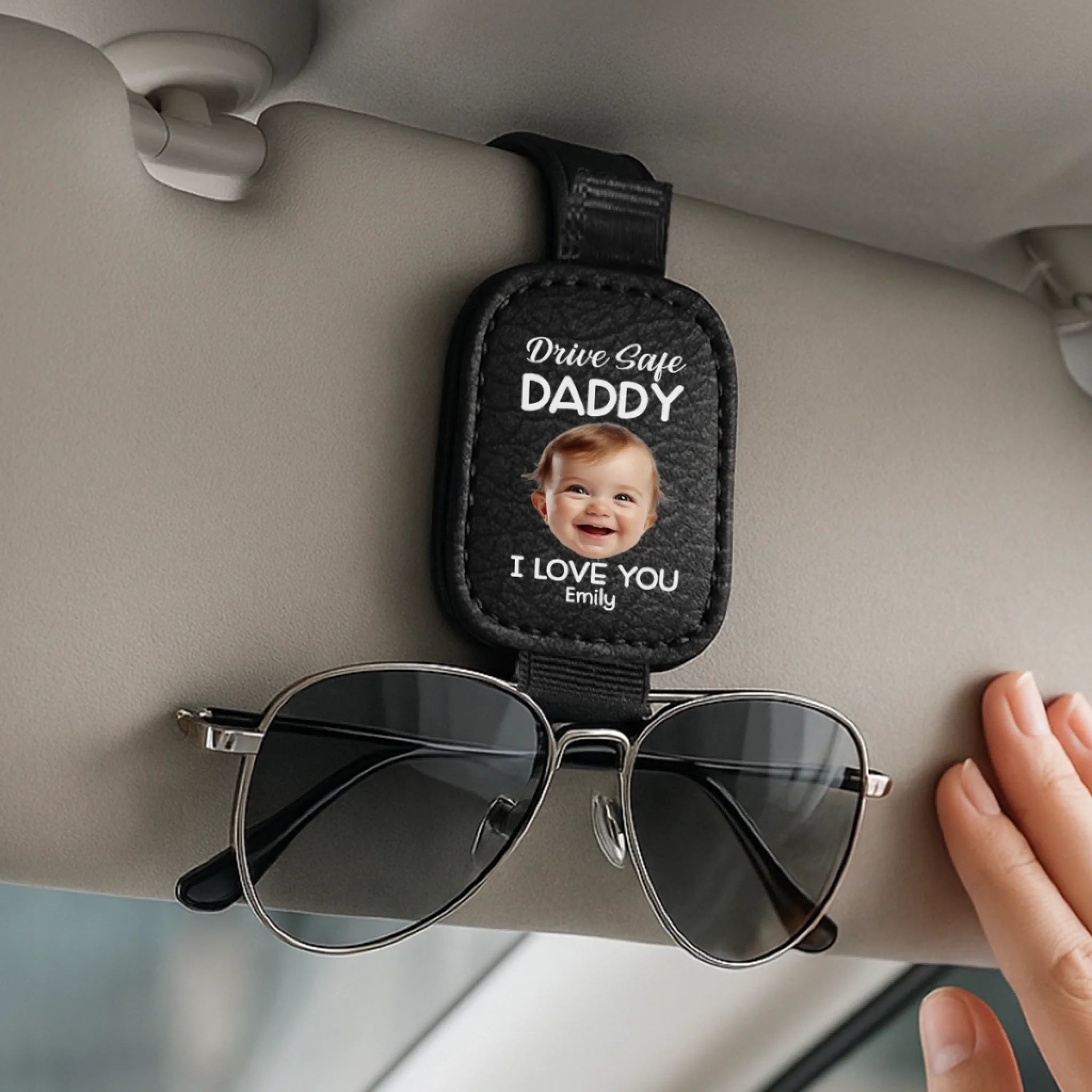 Custom Photo Drive Safe Daddy, Love Always - Family Personalized Custom Sunglasses Holder For Car Visor - Father's Day, Gift For Dad, Grandpa