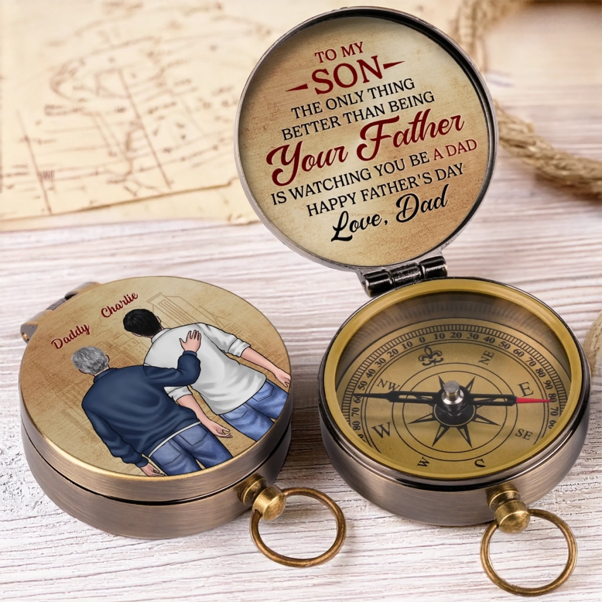 Your Heart, My Home - Family Custom Compass - Father's Day, Gift For Dad, Mom, Son