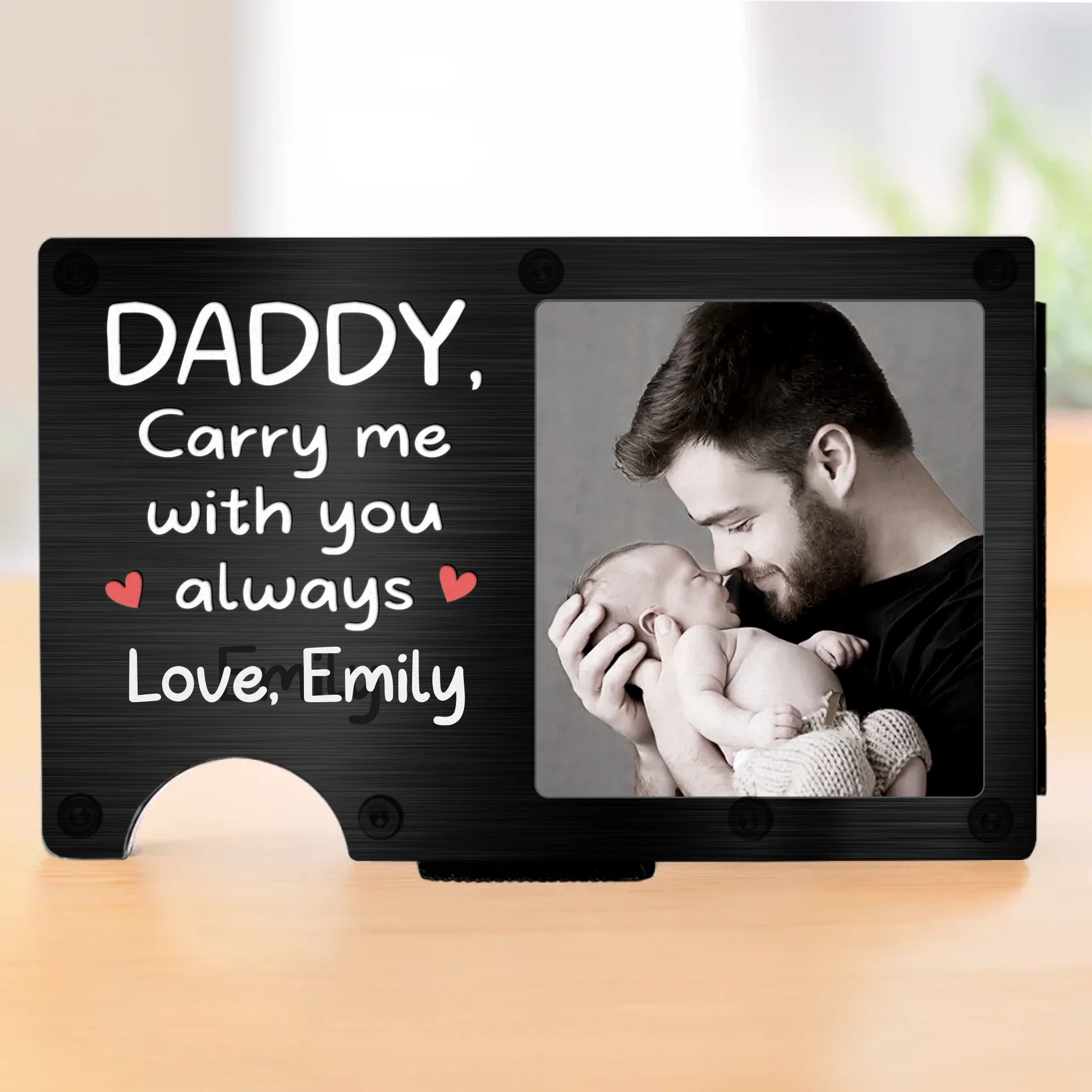 Photo Carrying Your Love, Always - Family  Custom Metal Wallet Card Holder - Father's Day, Baby Shower Gift, Gift For First Dad, Baby Kids, Newborn Baby