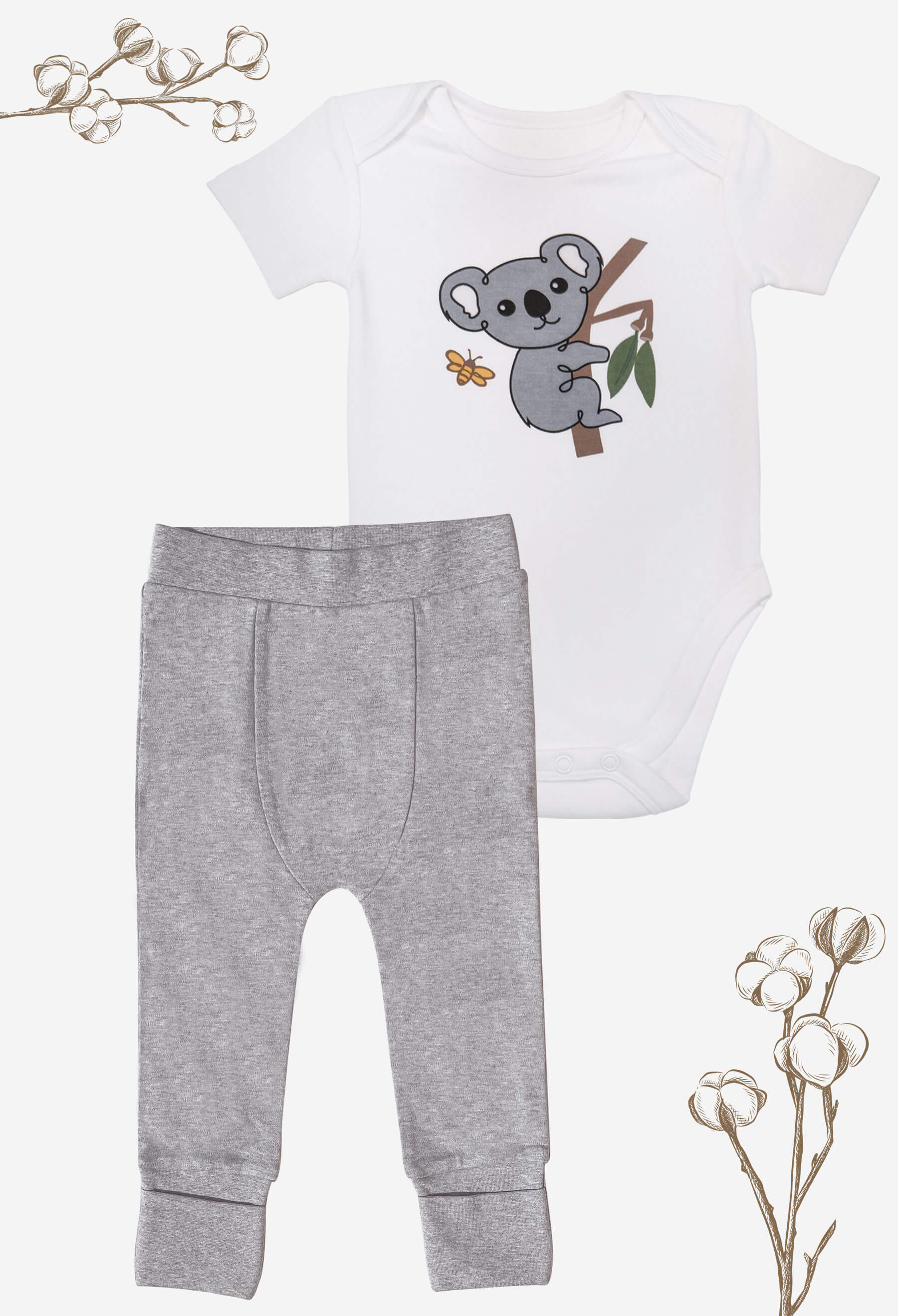  Short Sleeve Snap Bodysuit and Pants with Turnover Booties-100% Organic Cotton Babywear Set 