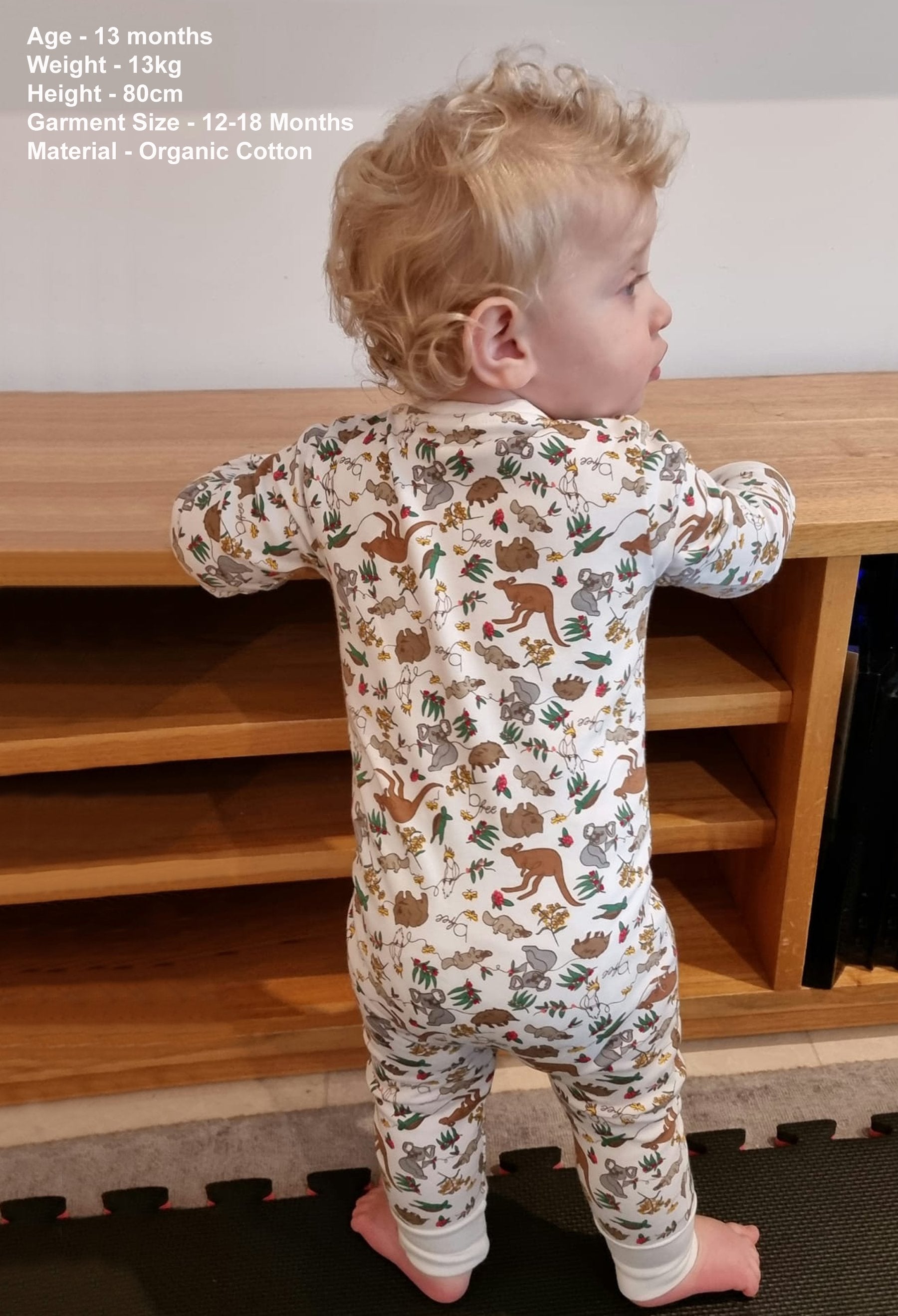 Zip Baby Sleepsuit with Foldable Mitts - 100% Organic Cotton - Native Aussie Animals