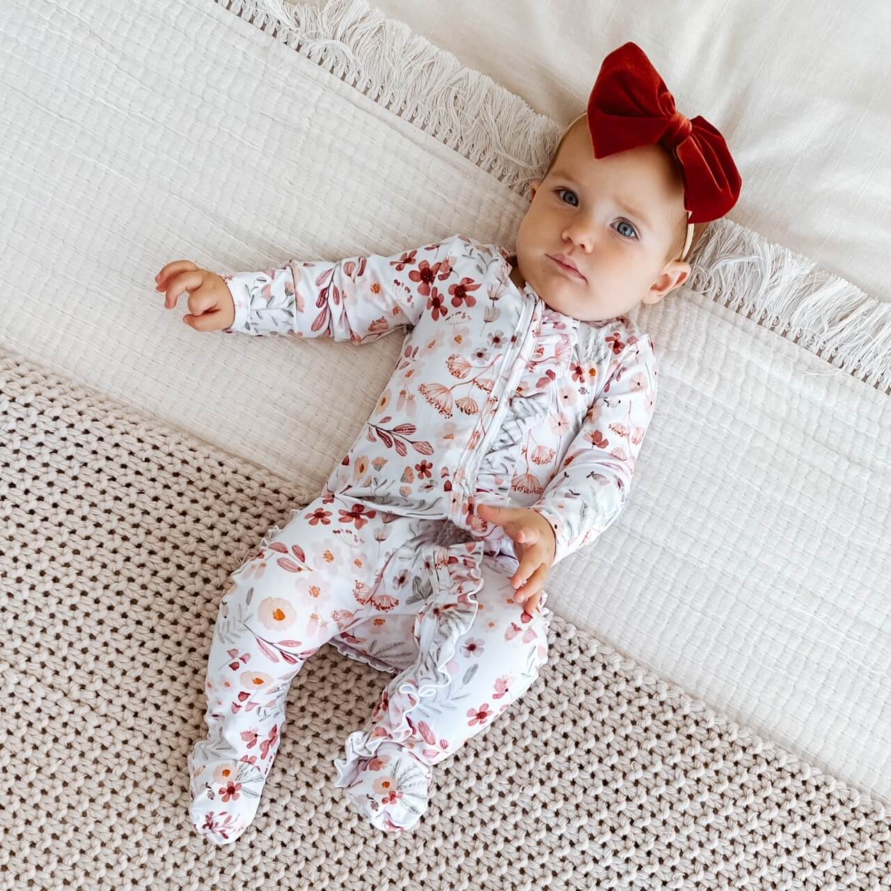 Wren's Wildflower Zipper Ruffle Footie