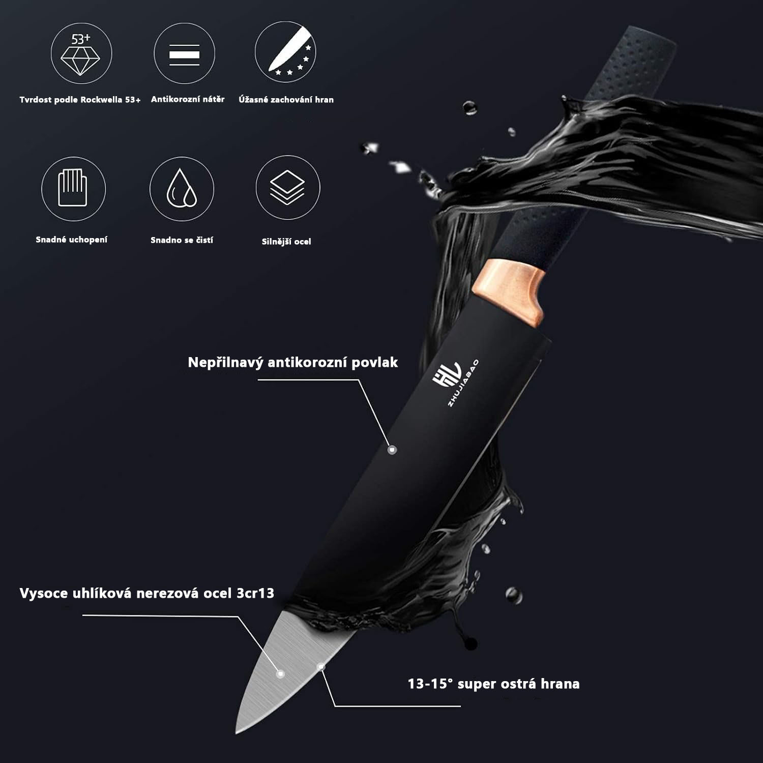 Profesionální 6dílná nerezová sada kuchařských nožů s akrylovým držákem