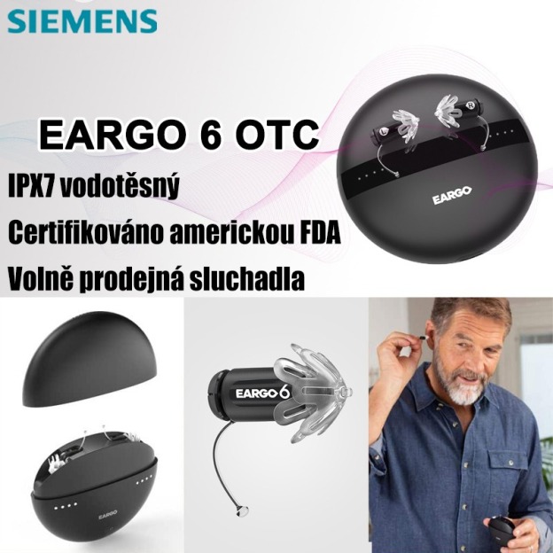 Siemens EARGO 7 OTC sluchadlo: neviditelné, dobíjecí, flexibilní CIC, schváleno FDA.