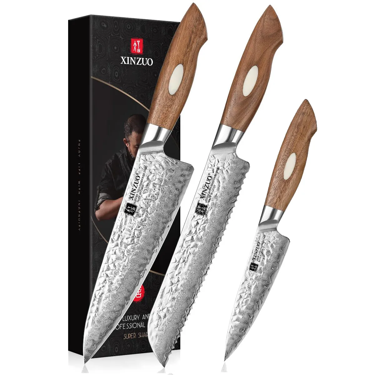 【Importado do Japão】 Conjunto de facas XINZUO de 5 peças, aço Damasco AUS-10