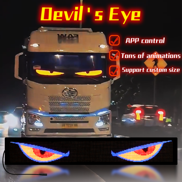 Lumină dinamică Big Devil Eye pentru mașină, ecran LED flexibil programabil, fereastră ultra subțire pentru mașină, matrice animată pentru ochi mașini