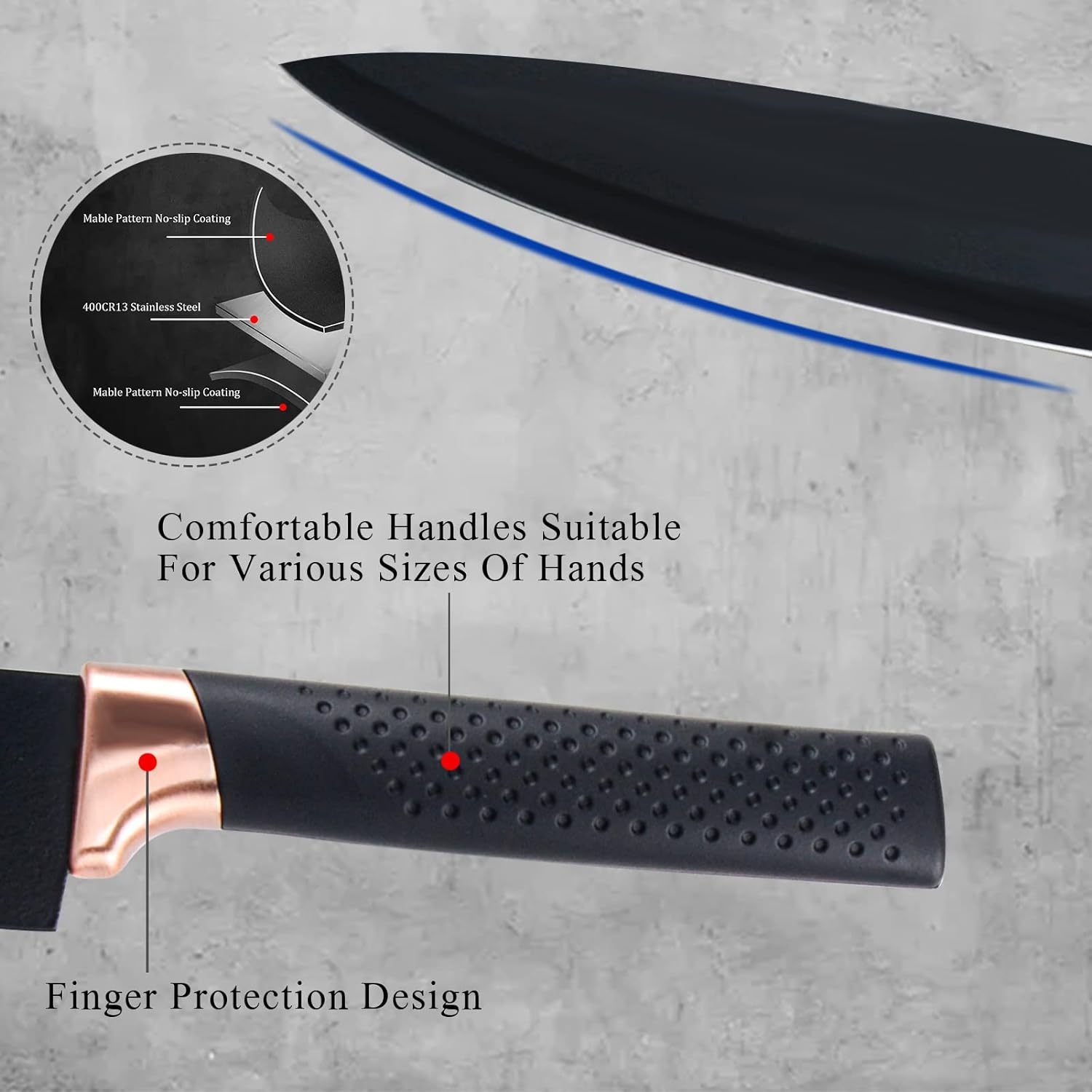 Profesionální 6dílná nerezová sada kuchařských nožů s akrylovým držákem