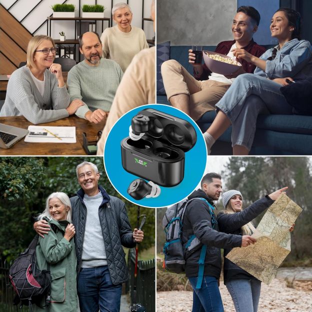 Dobíjecí digitální zesilovače zvuku s Bluetooth – sada osobních audio zesilovačů s HD LCD nabíjecím pouzdrem, potlačením šumu a dlouhou výdrží baterie