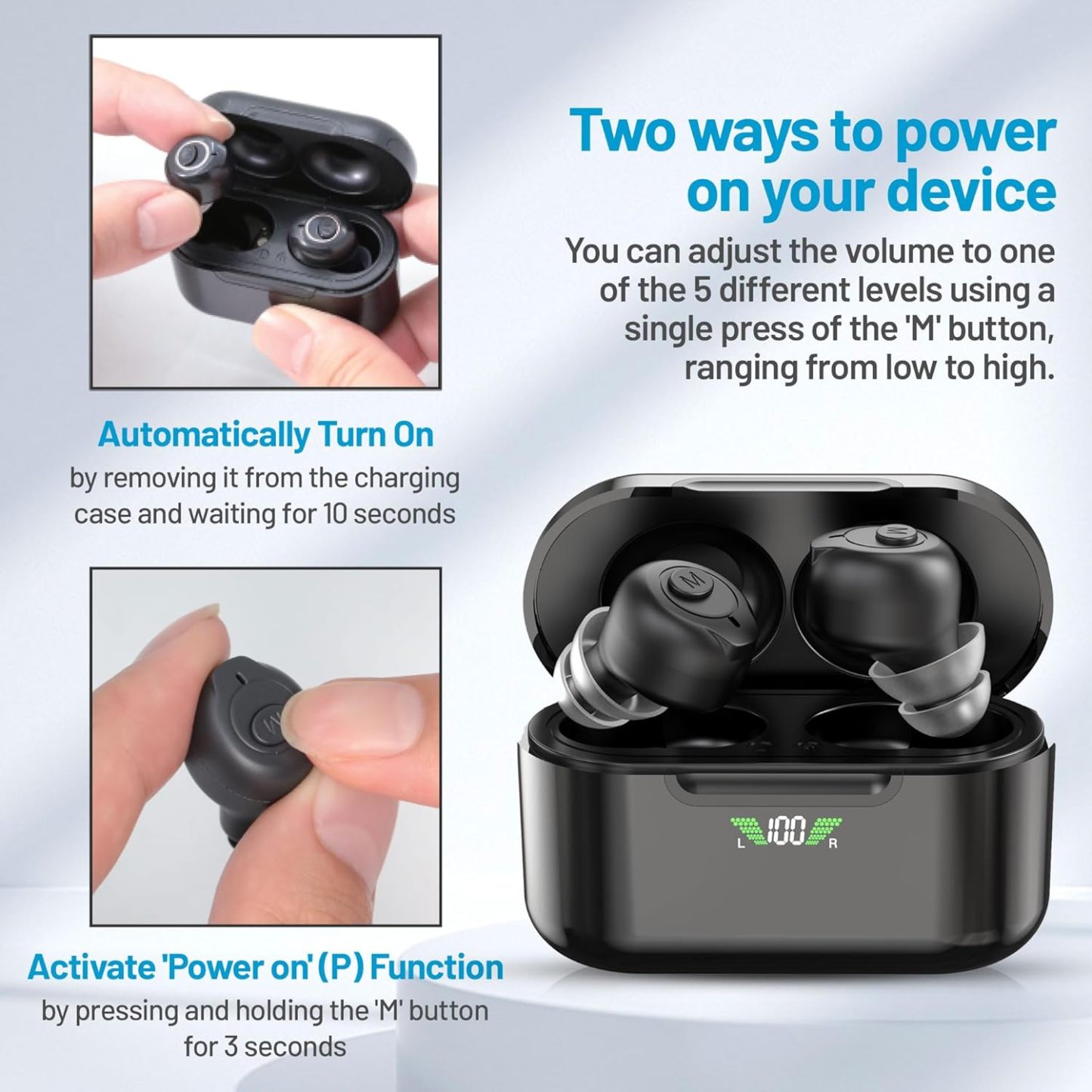 Dobíjecí digitální zesilovače zvuku s Bluetooth – sada osobních audio zesilovačů s HD LCD nabíjecím pouzdrem, potlačením šumu a dlouhou výdrží baterie