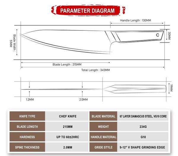 Meisai 日本大马士革牛刀产品规格