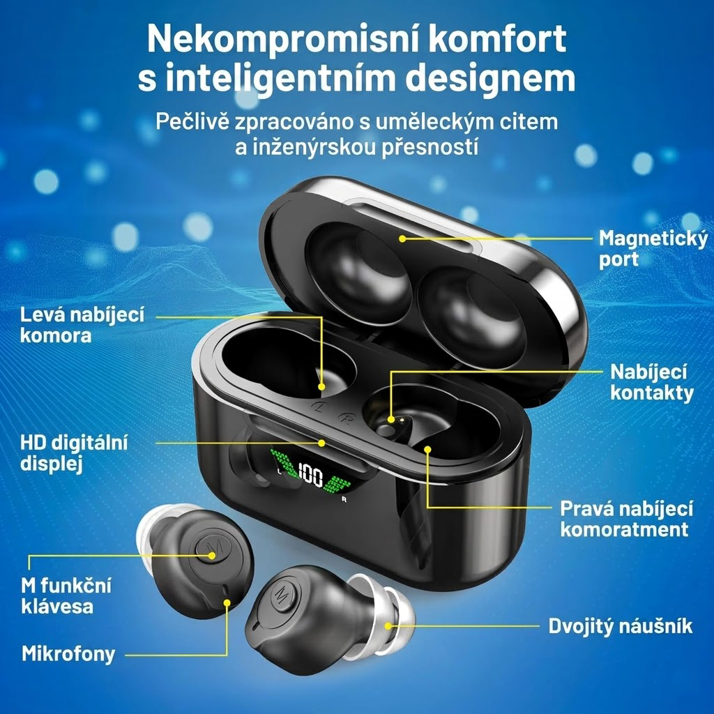 Dobíjecí digitální zesilovače zvuku s Bluetooth – sada osobních audio zesilovačů s HD LCD nabíjecím pouzdrem, potlačením šumu a dlouhou výdrží baterie
