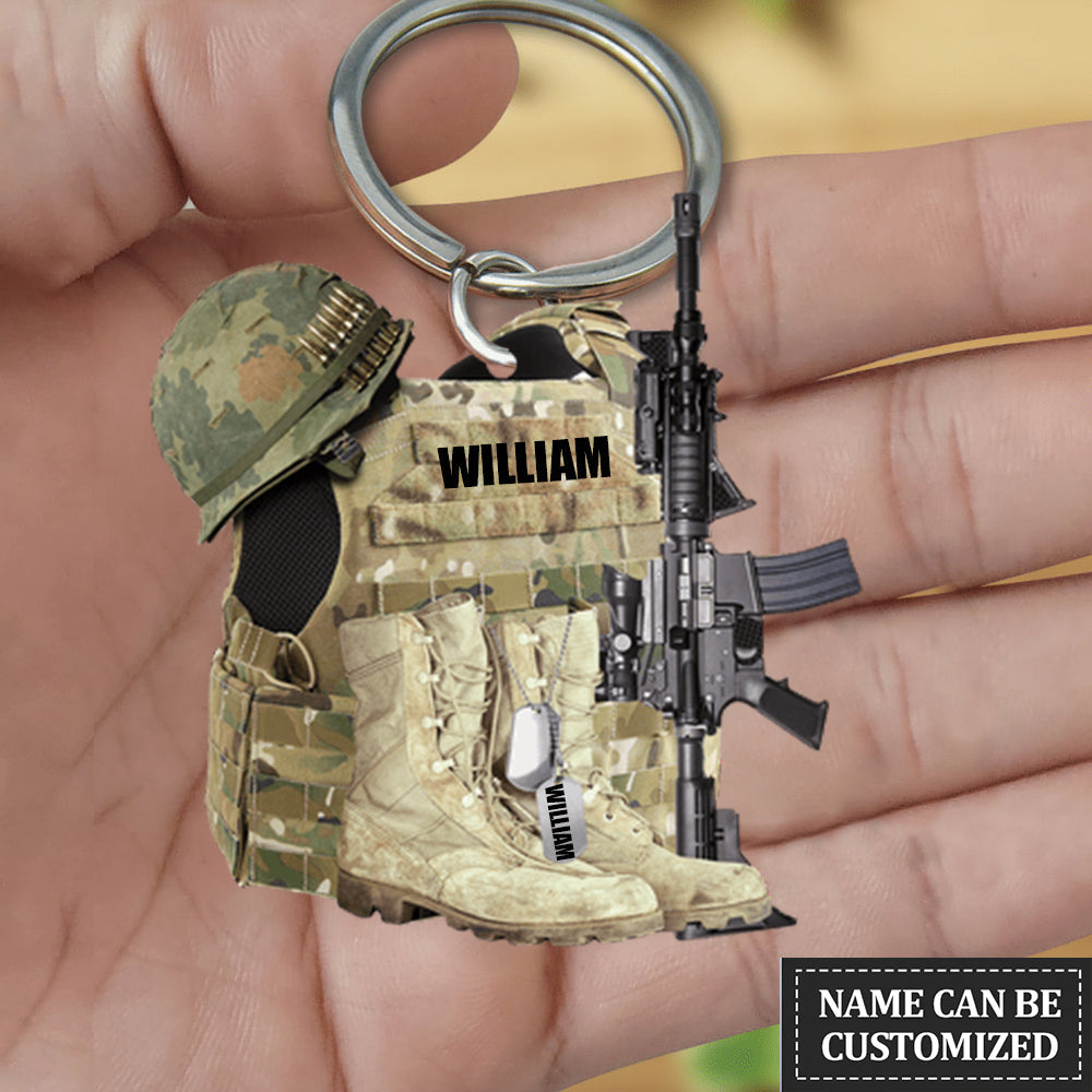 Veteran Boots, Bulletproof Vest, Helmet And Gun -Flat Acrylic Keychain