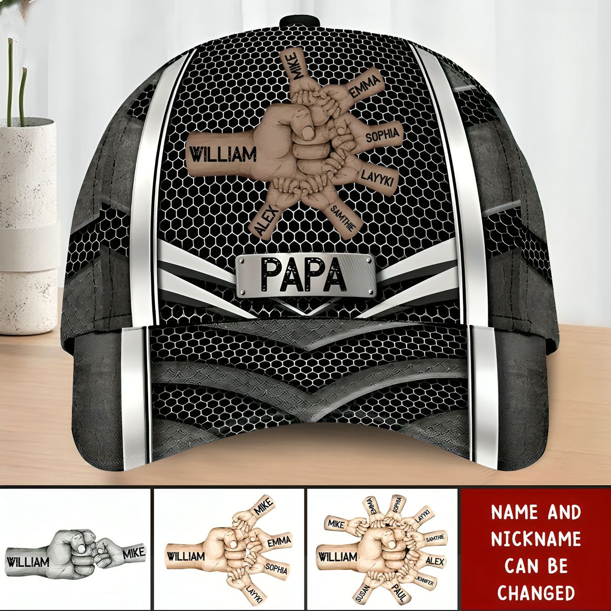 Grandpa Daddy Papa Hands To Hands Kids Metal Pattern  Classic Cap