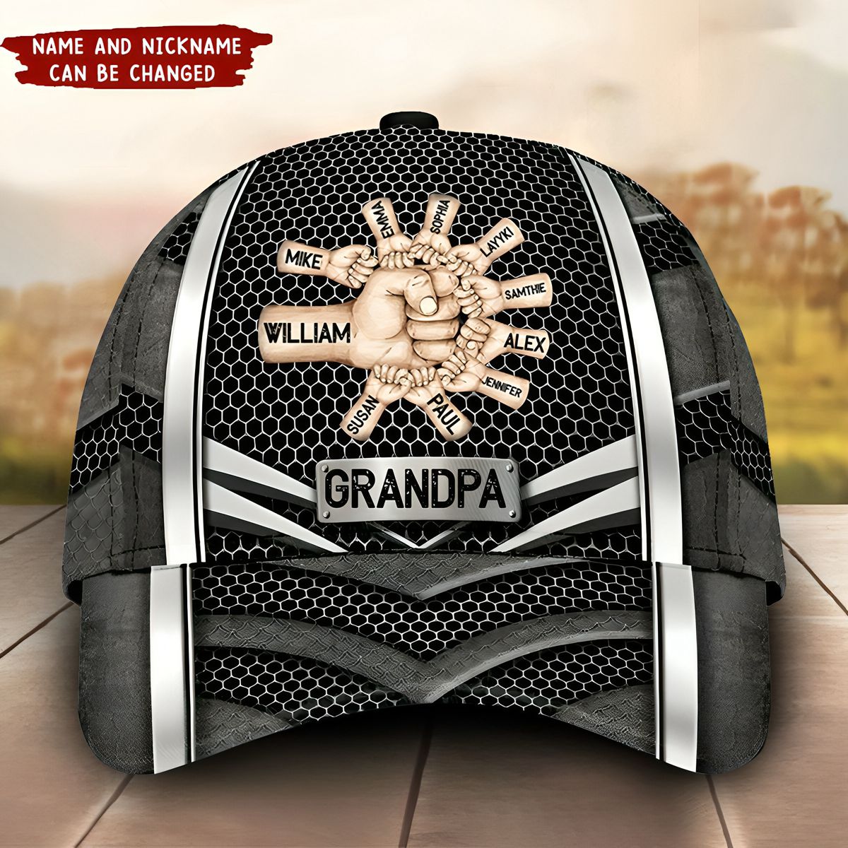 Grandpa Daddy Papa Hands To Hands Kids Metal Pattern  Classic Cap