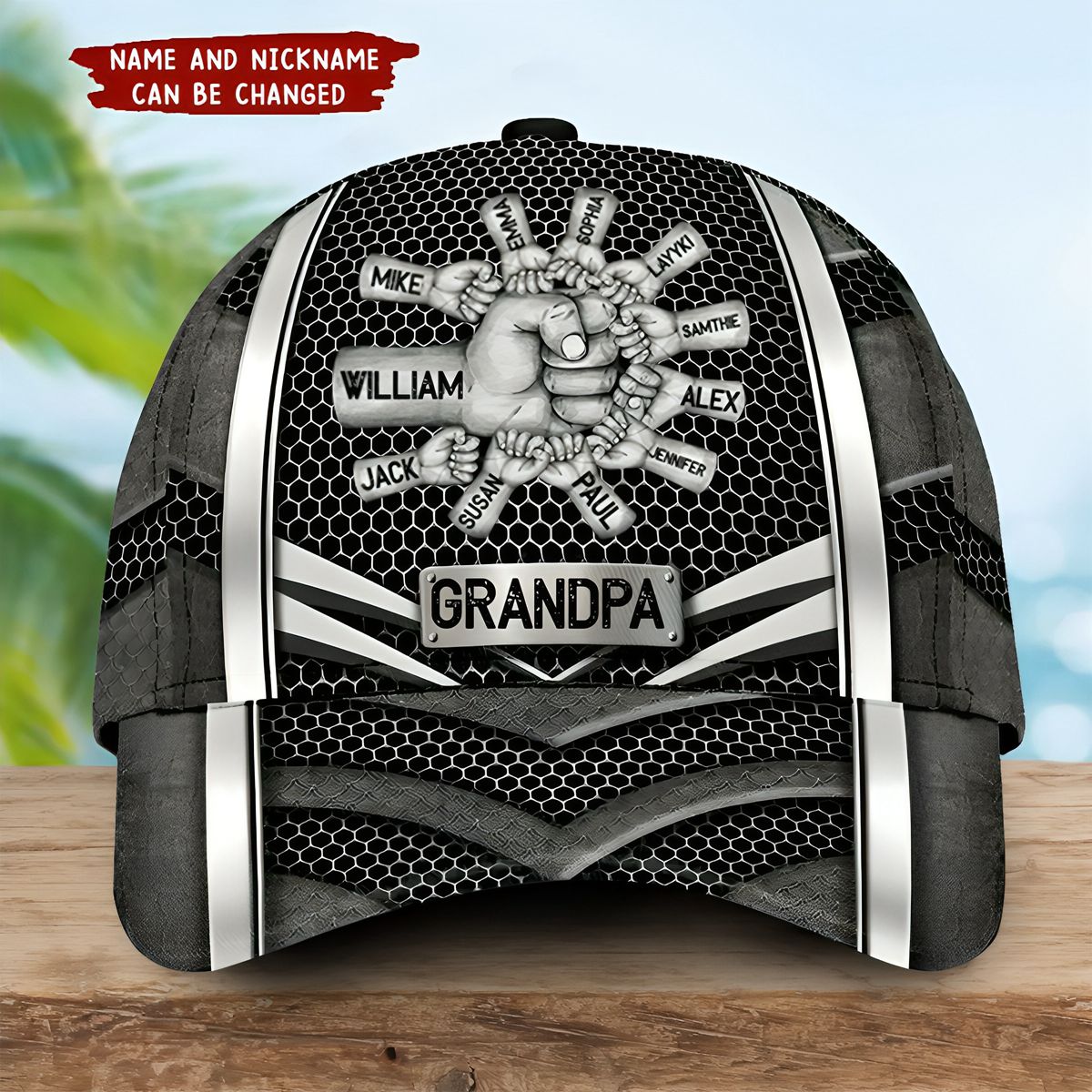 Grandpa Daddy Papa Hands To Hands Kids Metal Pattern  Classic Cap