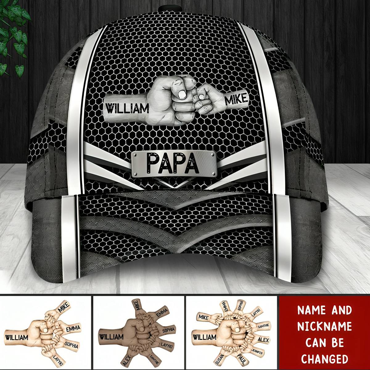 Grandpa Daddy Papa Hands To Hands Kids Metal Pattern  Classic Cap
