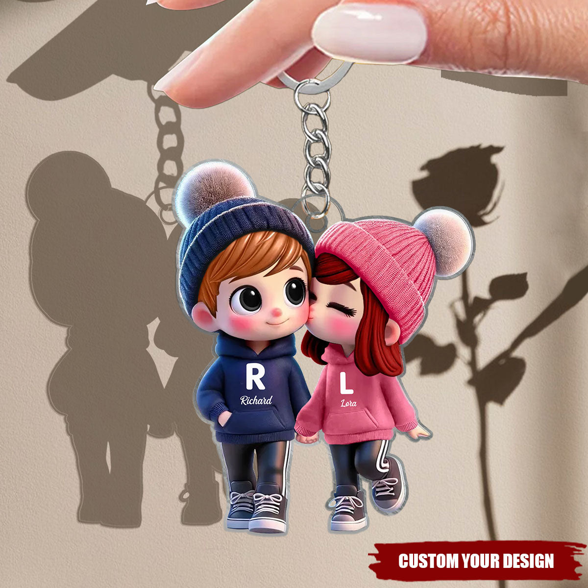 Cute Cartoon Couple Walking  Acrylic Keychain