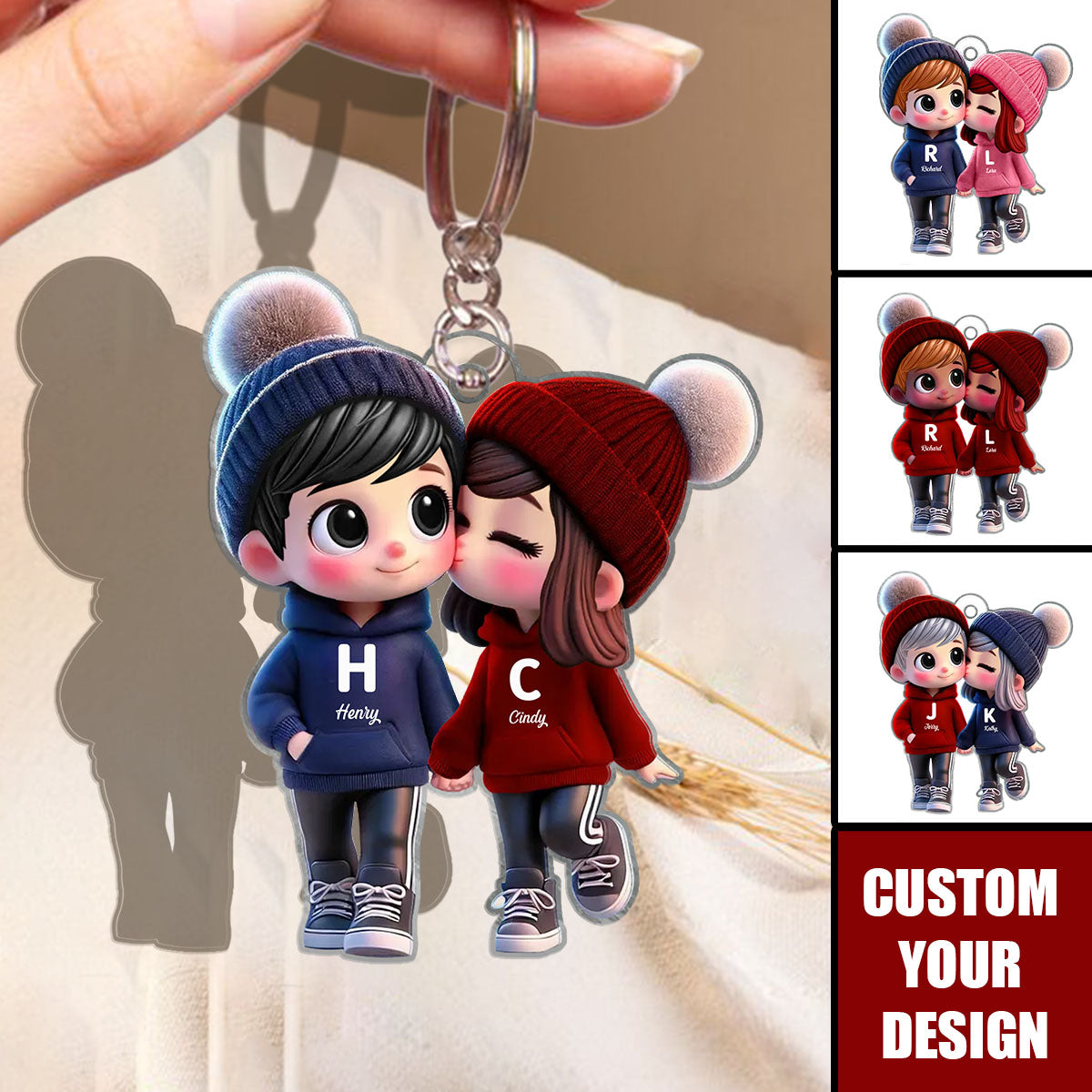 Cute Cartoon Couple Walking  Acrylic Keychain