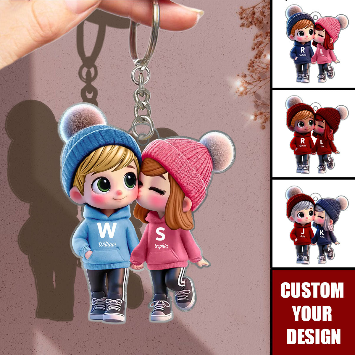 Cute Cartoon Couple Walking  Acrylic Keychain