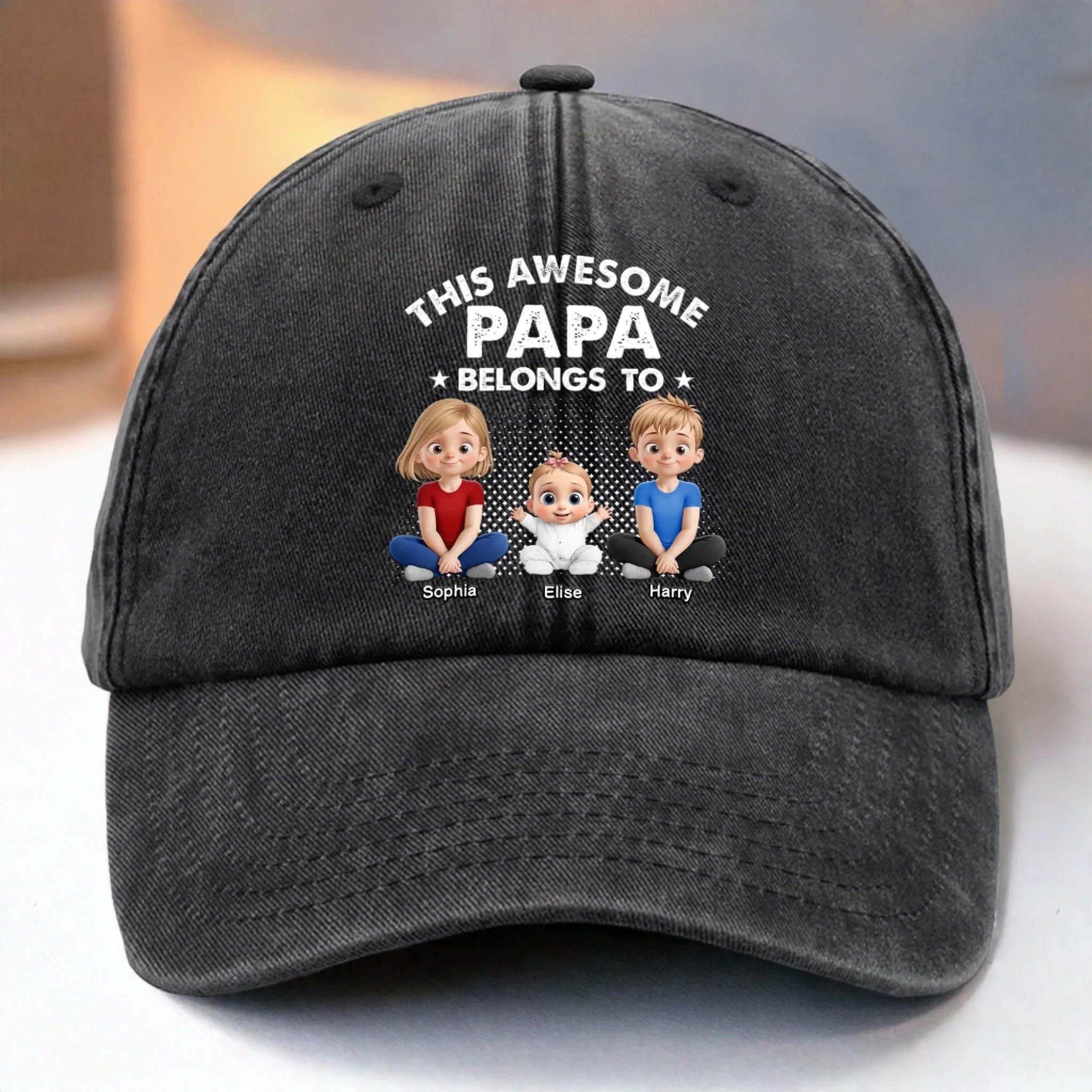 Oh Crap, I Have Kids - Family Personalized Custom Vintage Washed Denim Baseball Cap - Father's Day, Gift For Dad, Grandpa