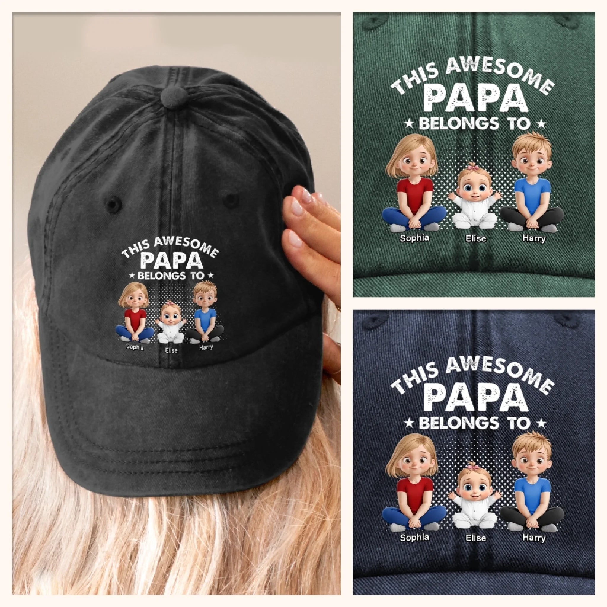 Oh Crap, I Have Kids - Family Personalized Custom Vintage Washed Denim Baseball Cap - Father's Day, Gift For Dad, Grandpa