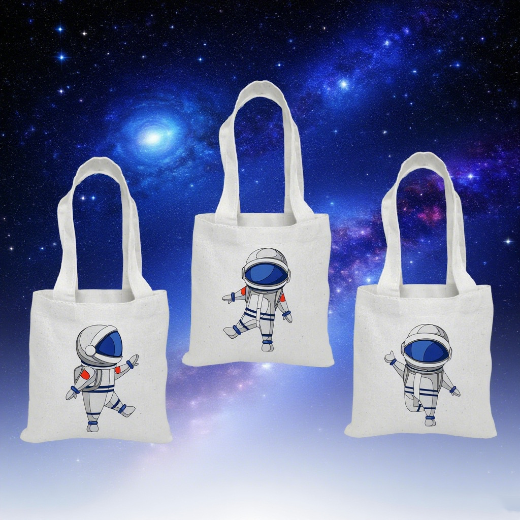 Space Theme Birthday Party Small Canvas Tote Bag Astronaut Pattern Party Favor Bags