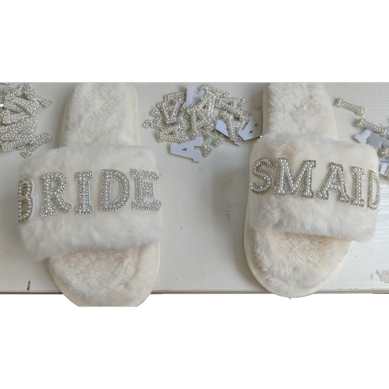 Bridesmaid one word fuzzy slippers bridesmaid exclusive wedding bridesmaid shoes gift