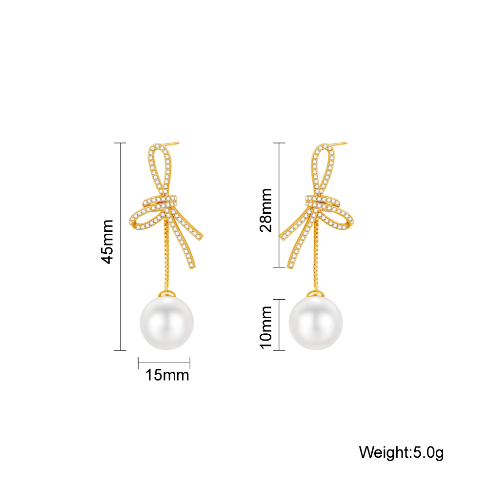 Flower Pearl Drop Earrings, CZ Encrusted Gold Earrings