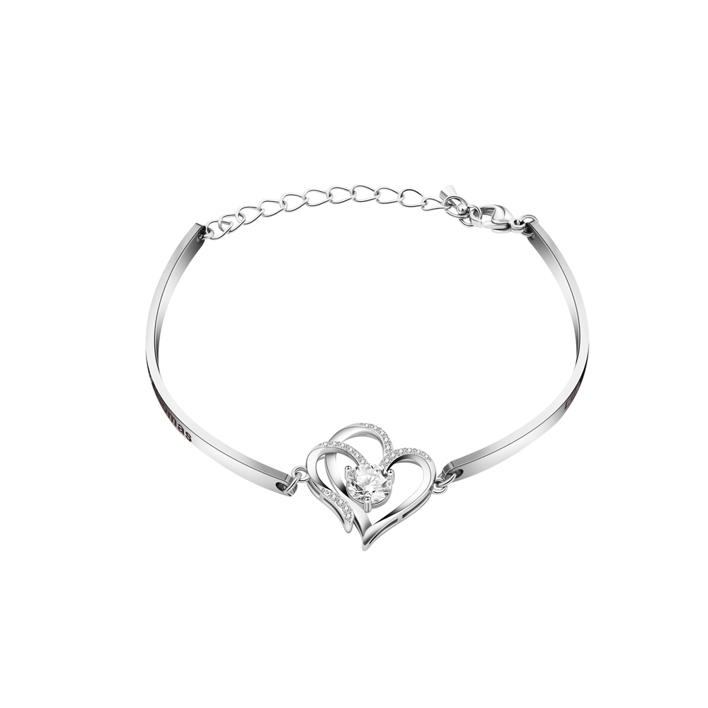 Double Heart Zircon Silver Adjustable Bracelet