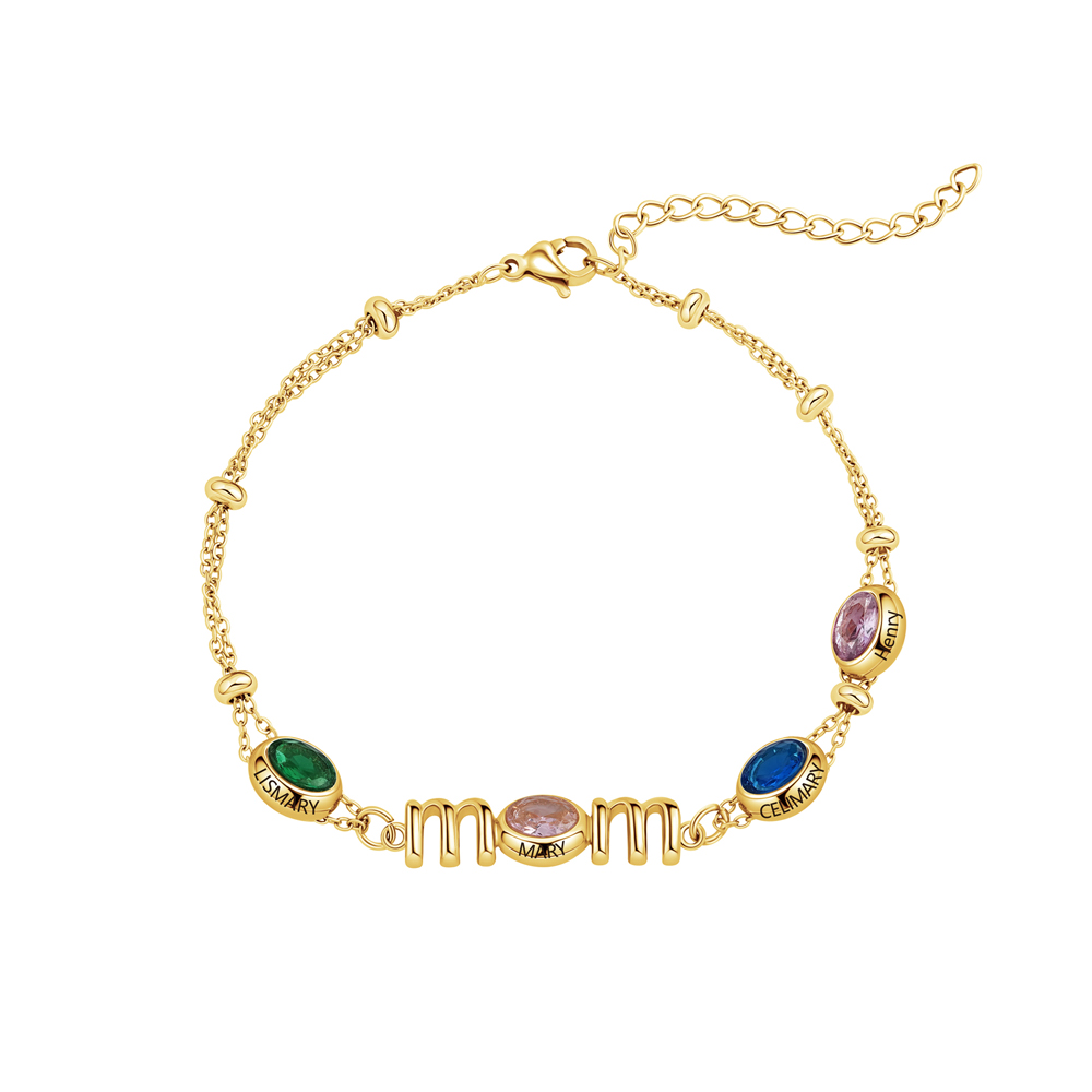 Personalized Mom Birthstone Bracelet, Custom Name Family Bracelet
