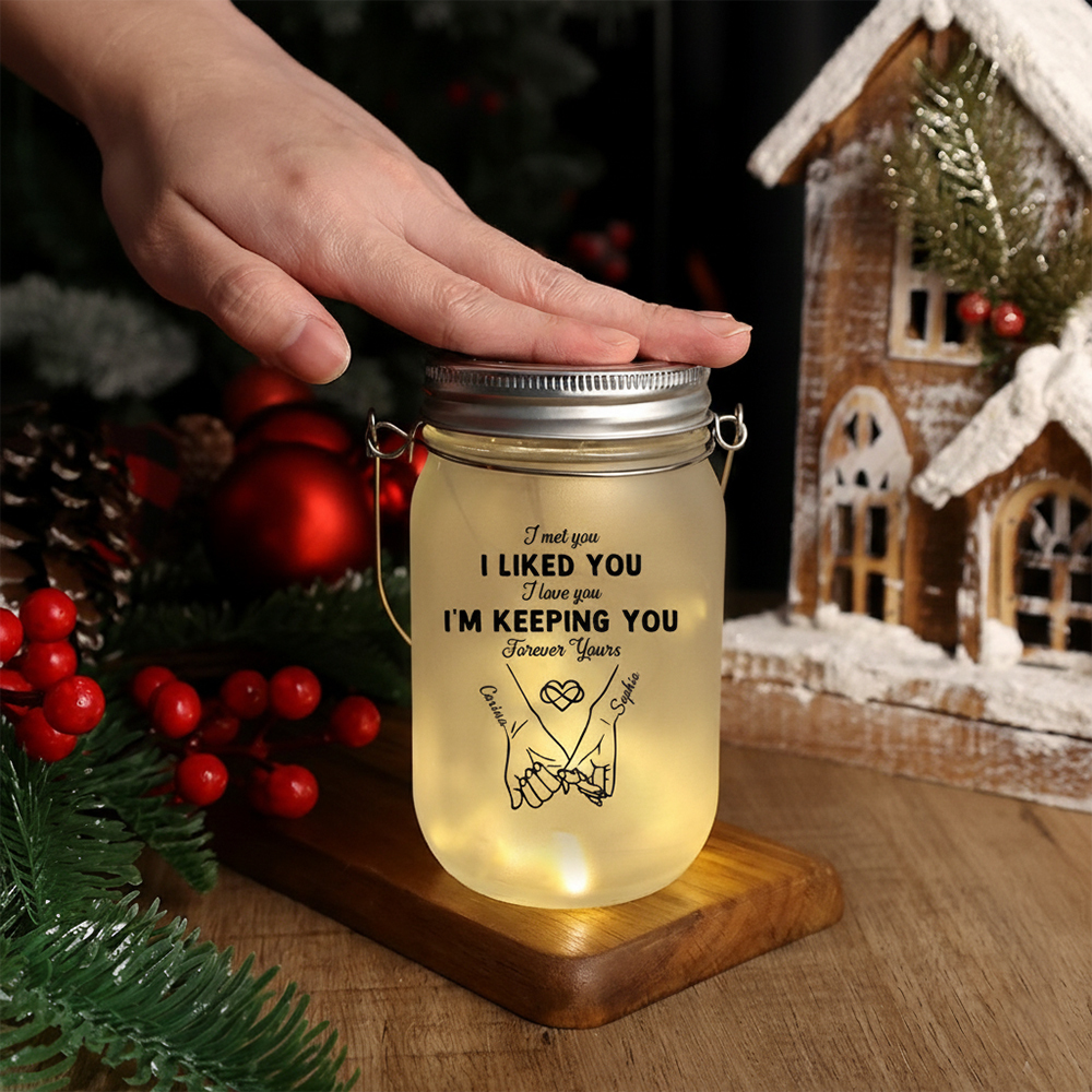 Personalized Couple Pinky Promise Solar Mason Jar Fairy Light