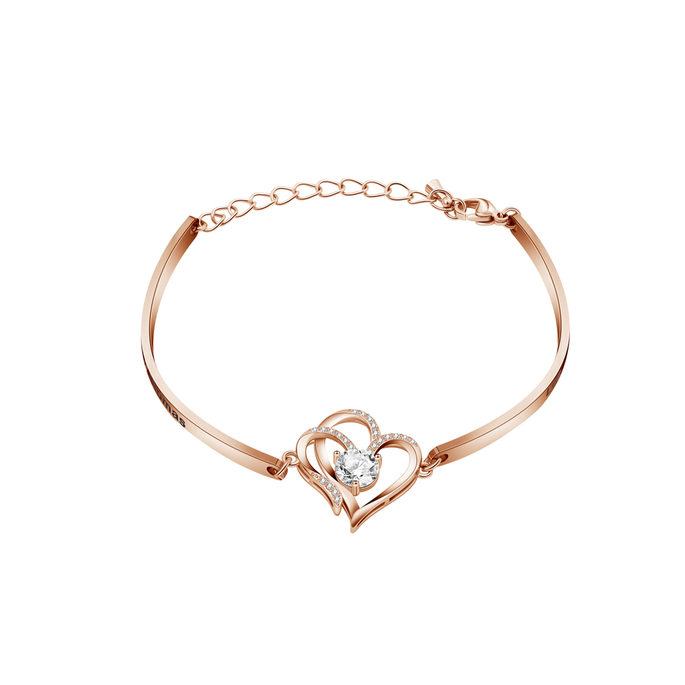 Double Heart Zircon Silver Adjustable Bracelet