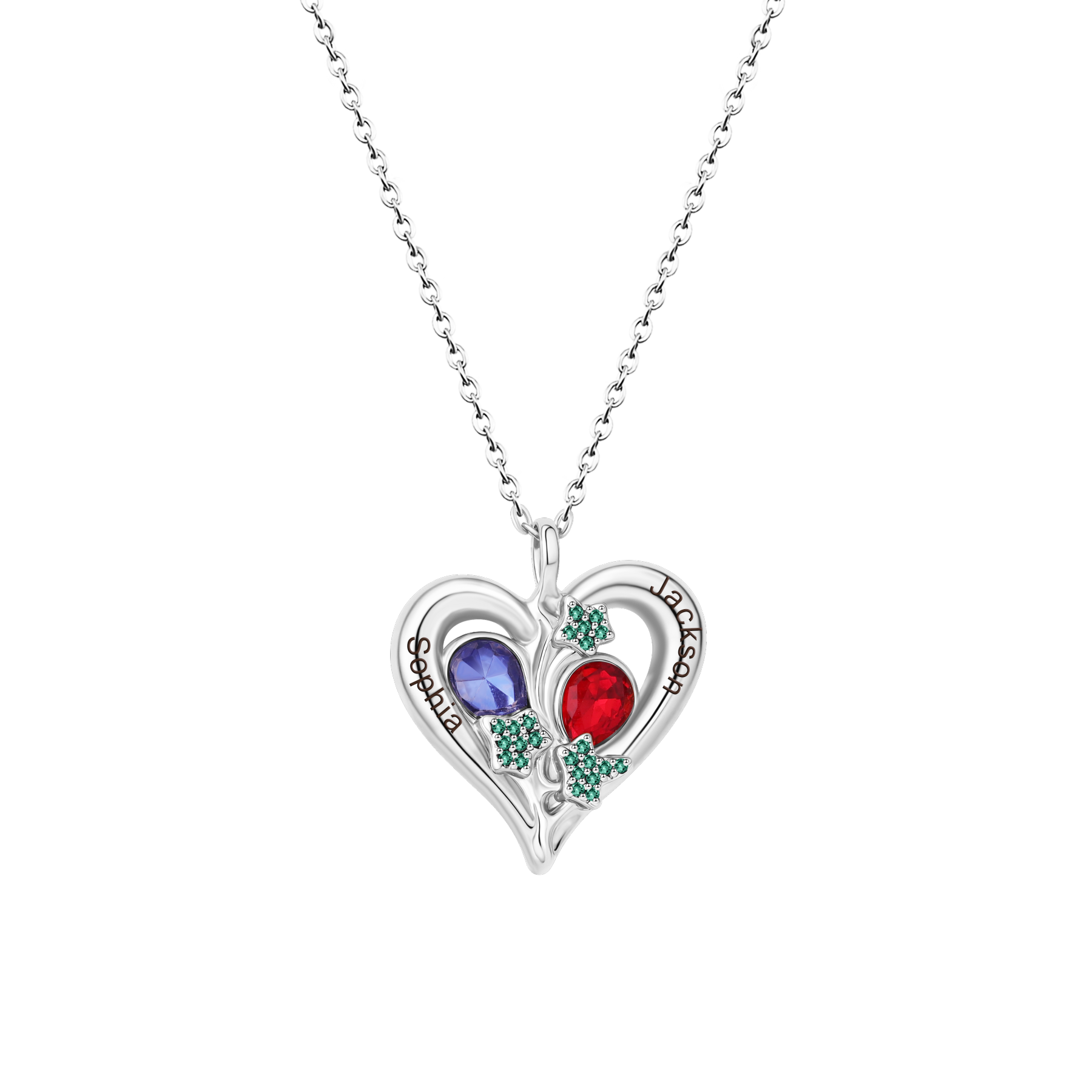 Personalized Love Necklace Custom 2 Birthstones & Names for Women
