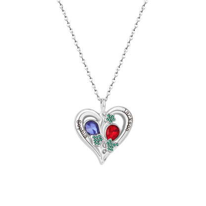 Personalized Love Necklace Custom 2 Birthstones & Names for Women