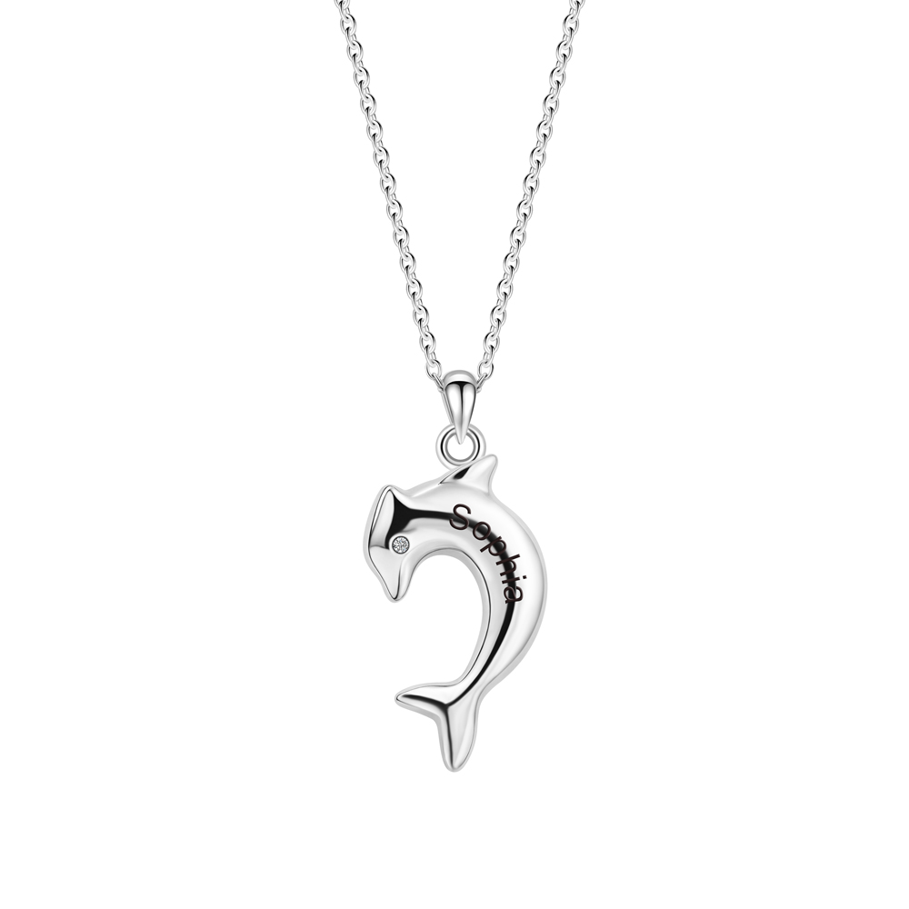 Personalized Dolphin Couple Necklace, Custom 2 Names Jewelry