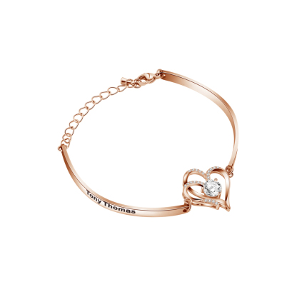 Double Heart Zircon Silver Adjustable Bracelet