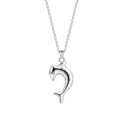 Personalized Dolphin Couple Necklace, Custom 2 Names Jewelry
