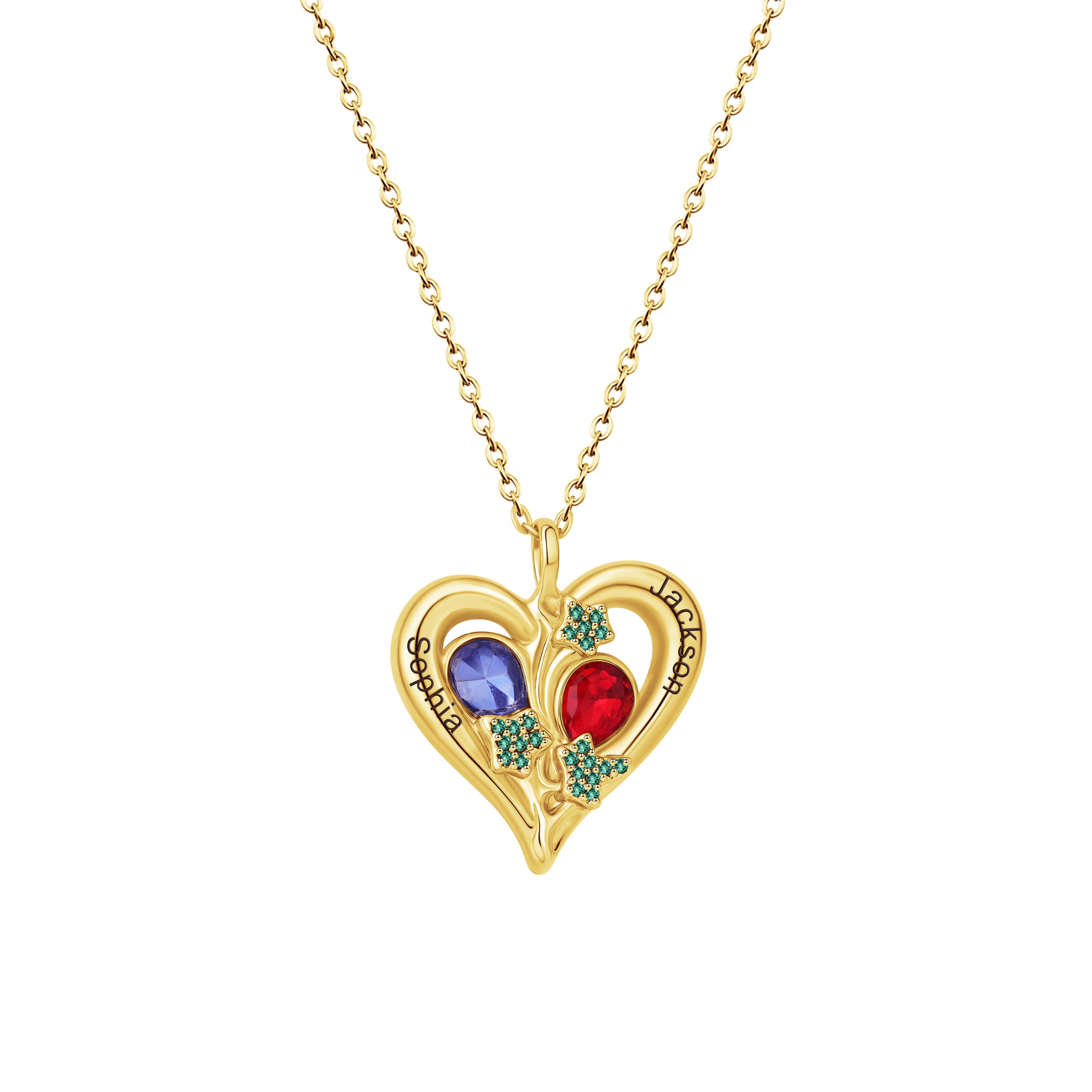 Personalized Love Necklace Custom 2 Birthstones & Names for Women