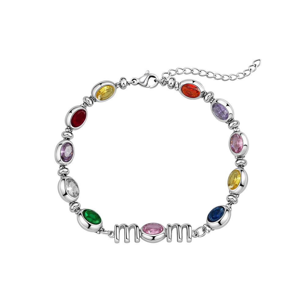 Personalized Mom Birthstone Bracelet, Custom Name Family Bracelet