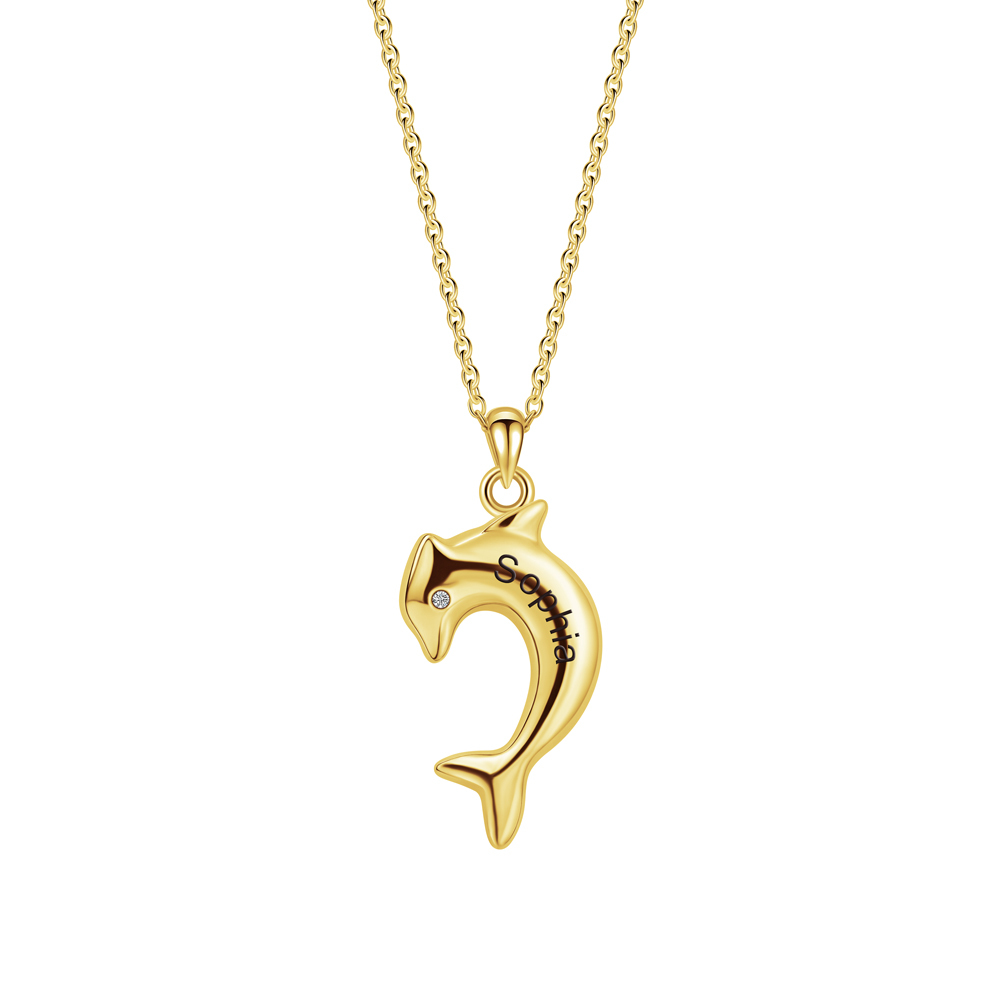 Personalized Dolphin Couple Necklace, Custom 2 Names Jewelry